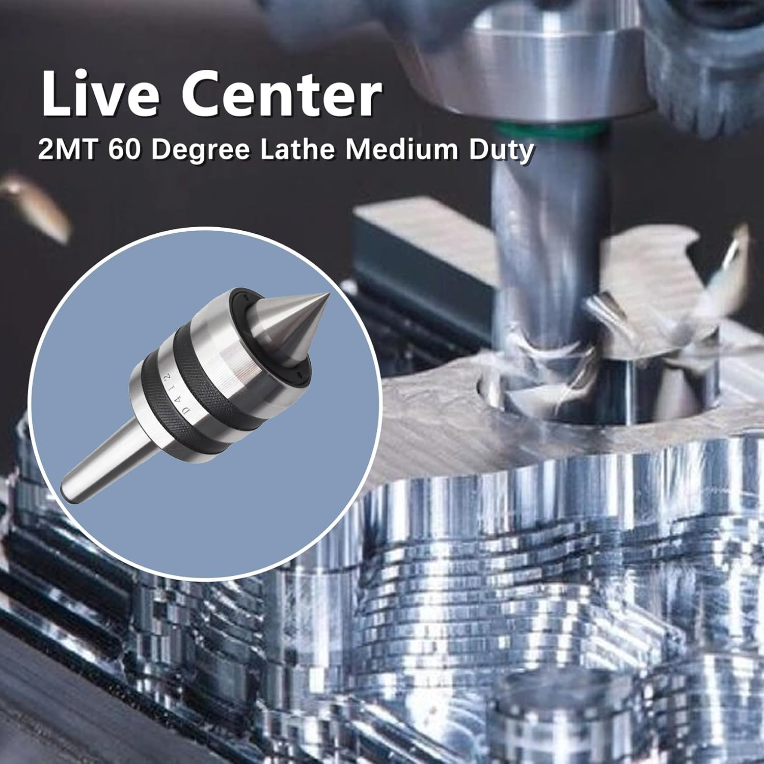 2MT Medium Duty Live Center 60 Degree Cone Live Tailstock for Lathe Mount
