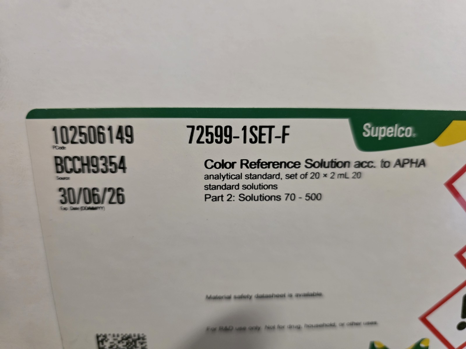 Supelco 72599-1SET-F Color Reference Solution Acc. To APHA PART 1/2 EXP 30/6/26