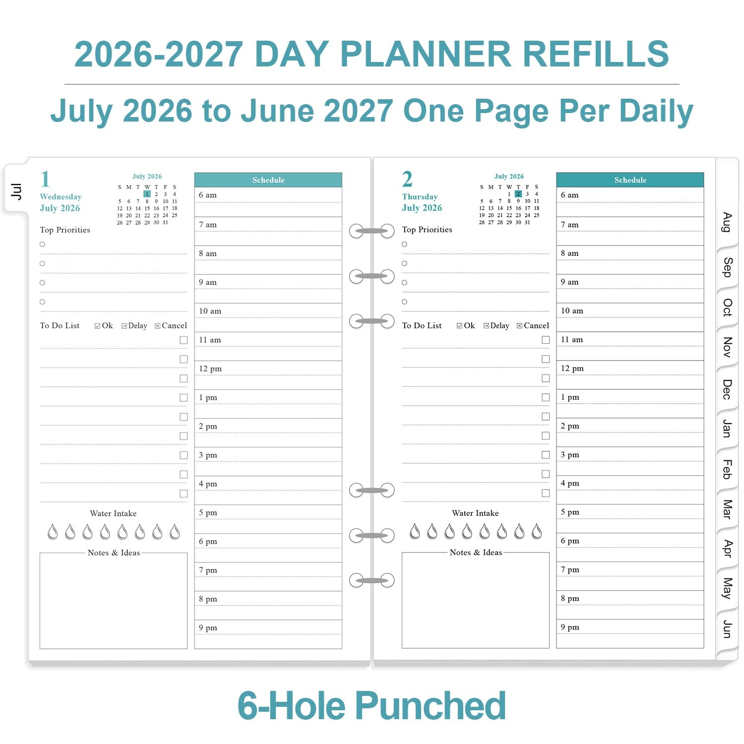 2026-2027 Planner Refills for A5 Binder – One Page Per Day Daily ＆ Monthly Pl…