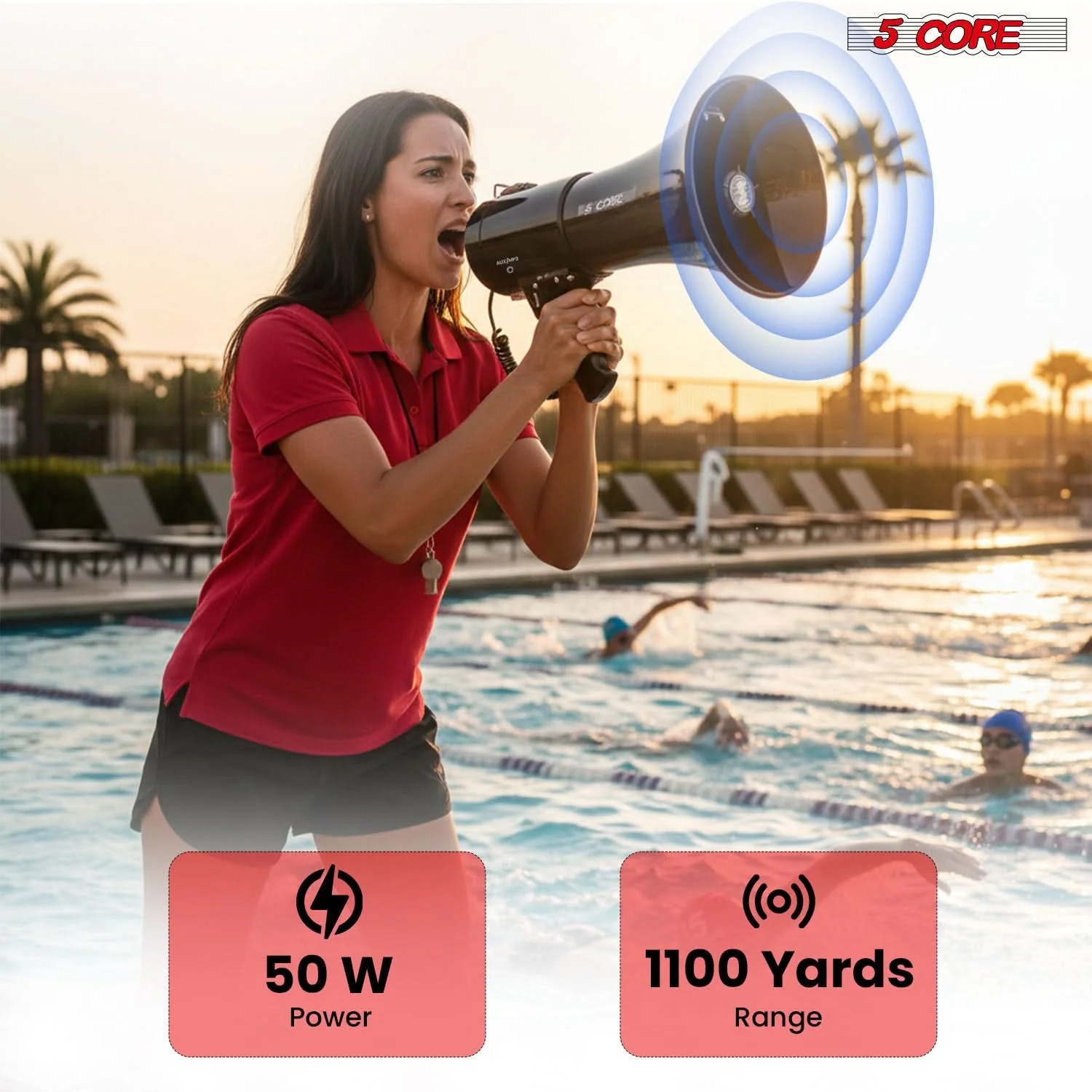 5 Core Megaphone Bullhorn 50W Speaker w Handheld Mic Shoulder Strap Loud Audio