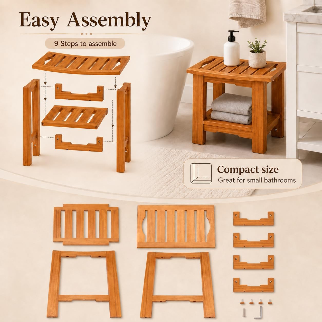 Simple Deluxe Teak Shower Bench Wood Shower Bench Shelf 14 Waterproof Shower