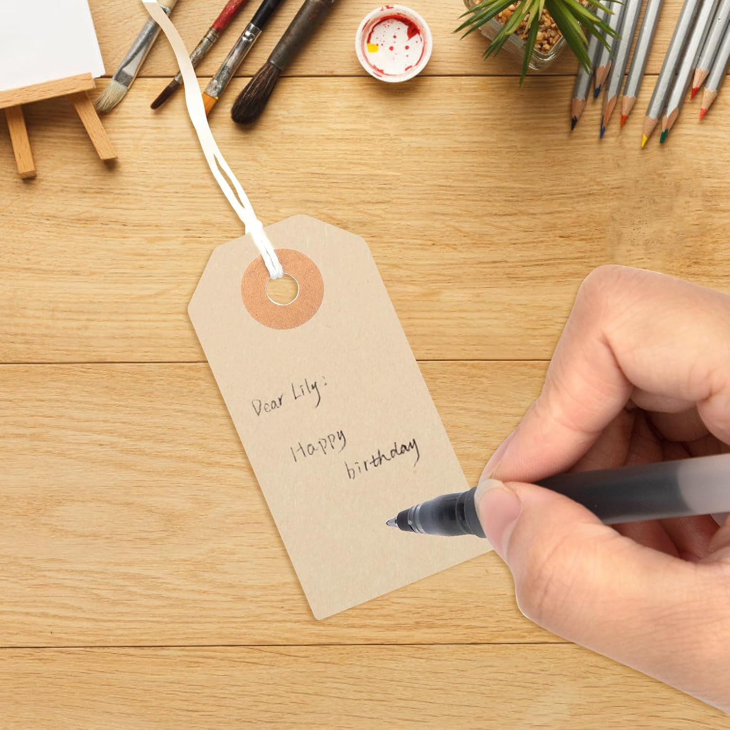150PCS Blank Shipping Tag, 2 3/4 X 1 3/8 Inches Manila Label Tags with String Re