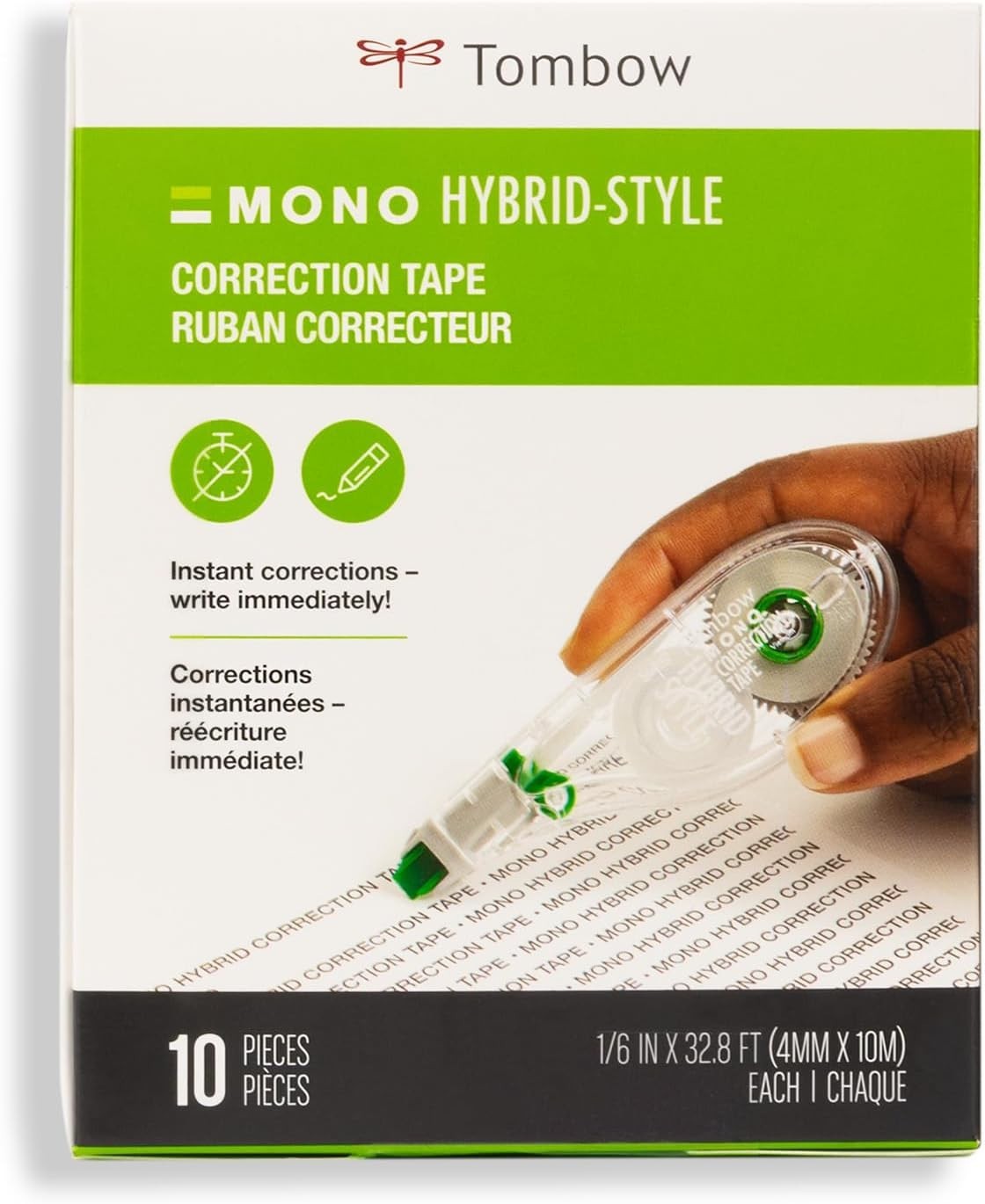 Tombow 68721 Mono Hybrid Style Instant Correction Tape 10 Pack 1/6″ x 32.8′