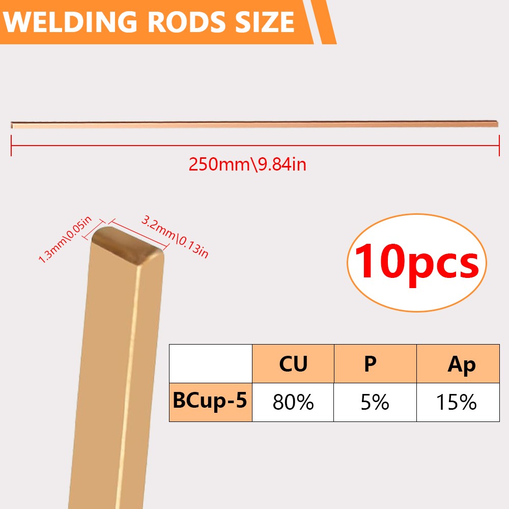 15% Silver Brazing Rods BCuP-5 Welding 10 Pcs for HVAC & Industrial Applications