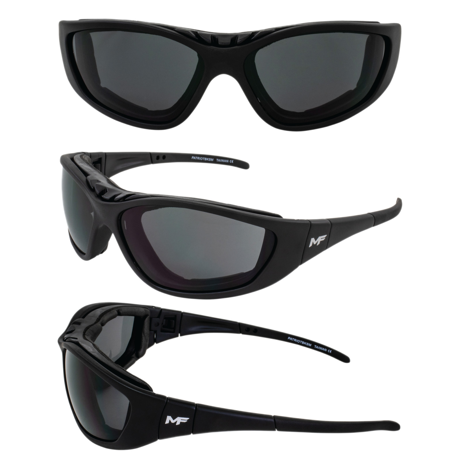 3 Pairs of MF Eyewear Patriot Padded Motorcycle Riding Safety Sunglasses Black