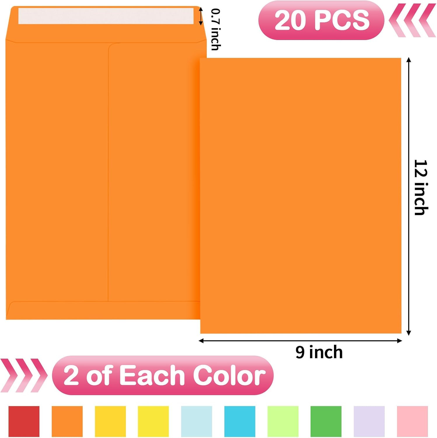 Colored 9 X 12 Envelopes, 20 Pcs Mailing Envelopes, Colorful Large Envelope, 100