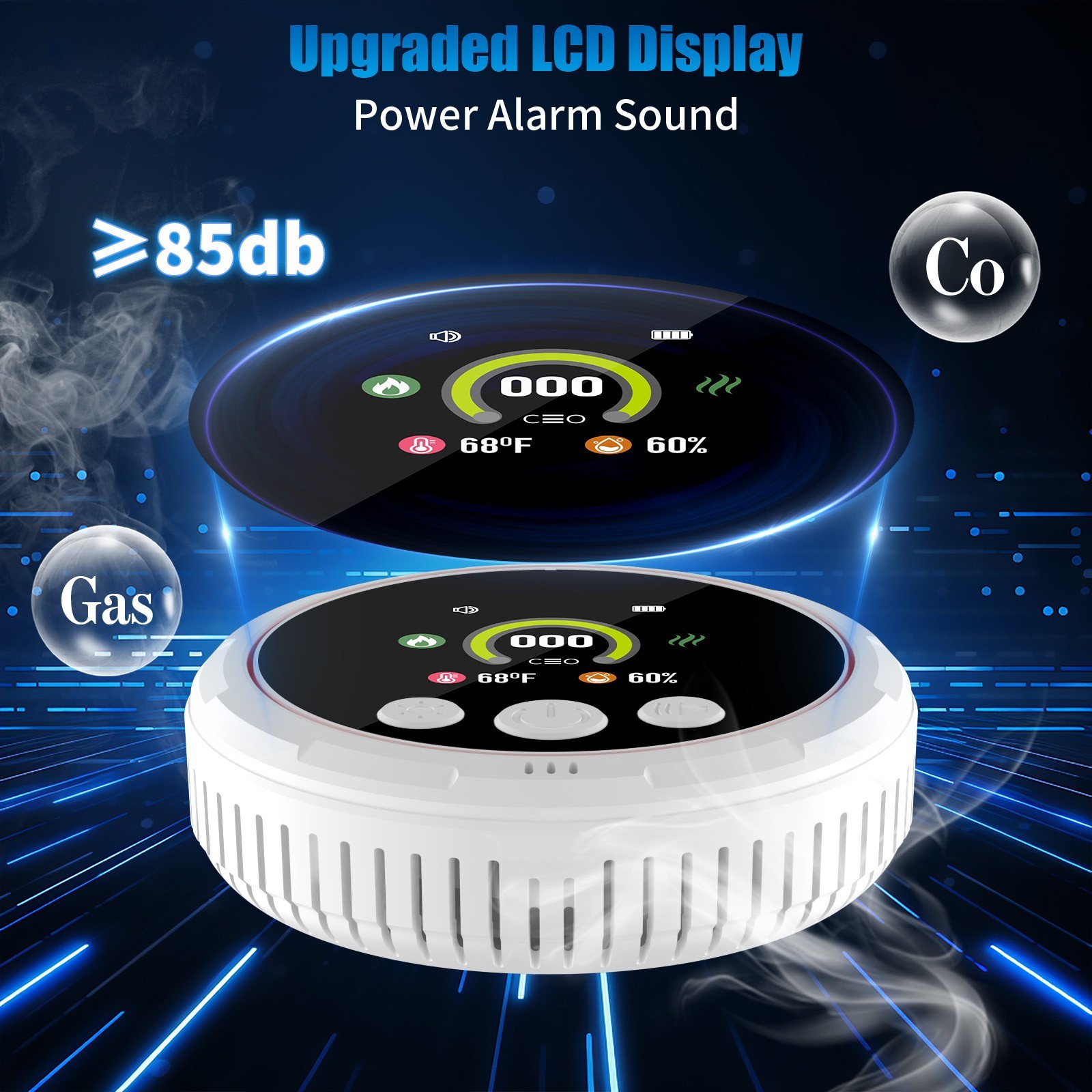 5-in-1 CO, Smoke & Gas Detector, Plug-in with Battery Backup for Home and Travel