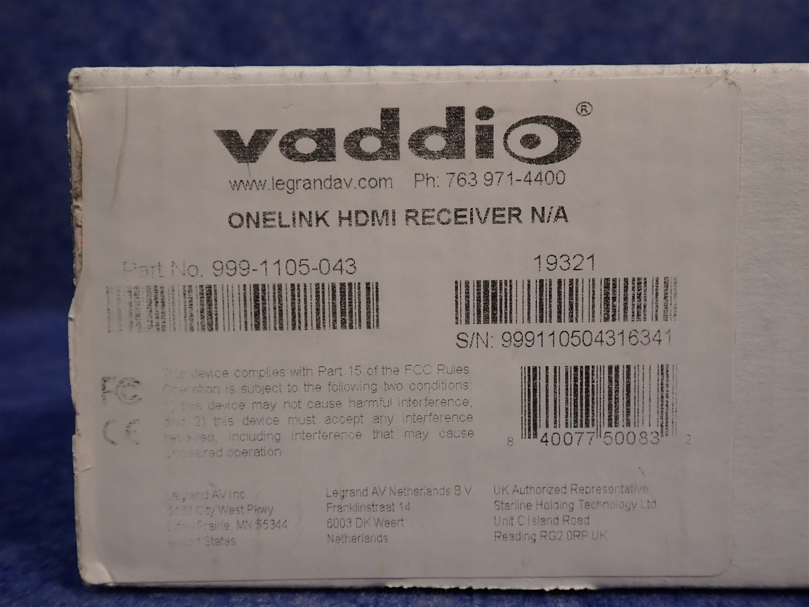Vaddio OneLink HDMI Extension Receiver 999-1105-043 (G93)