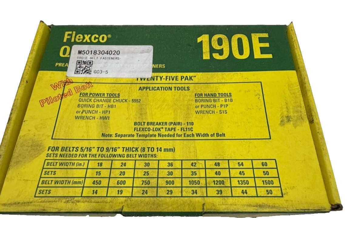 NEW 25 COUNT FLEXCO QUICK-FIT 190E BELT FASTENERS