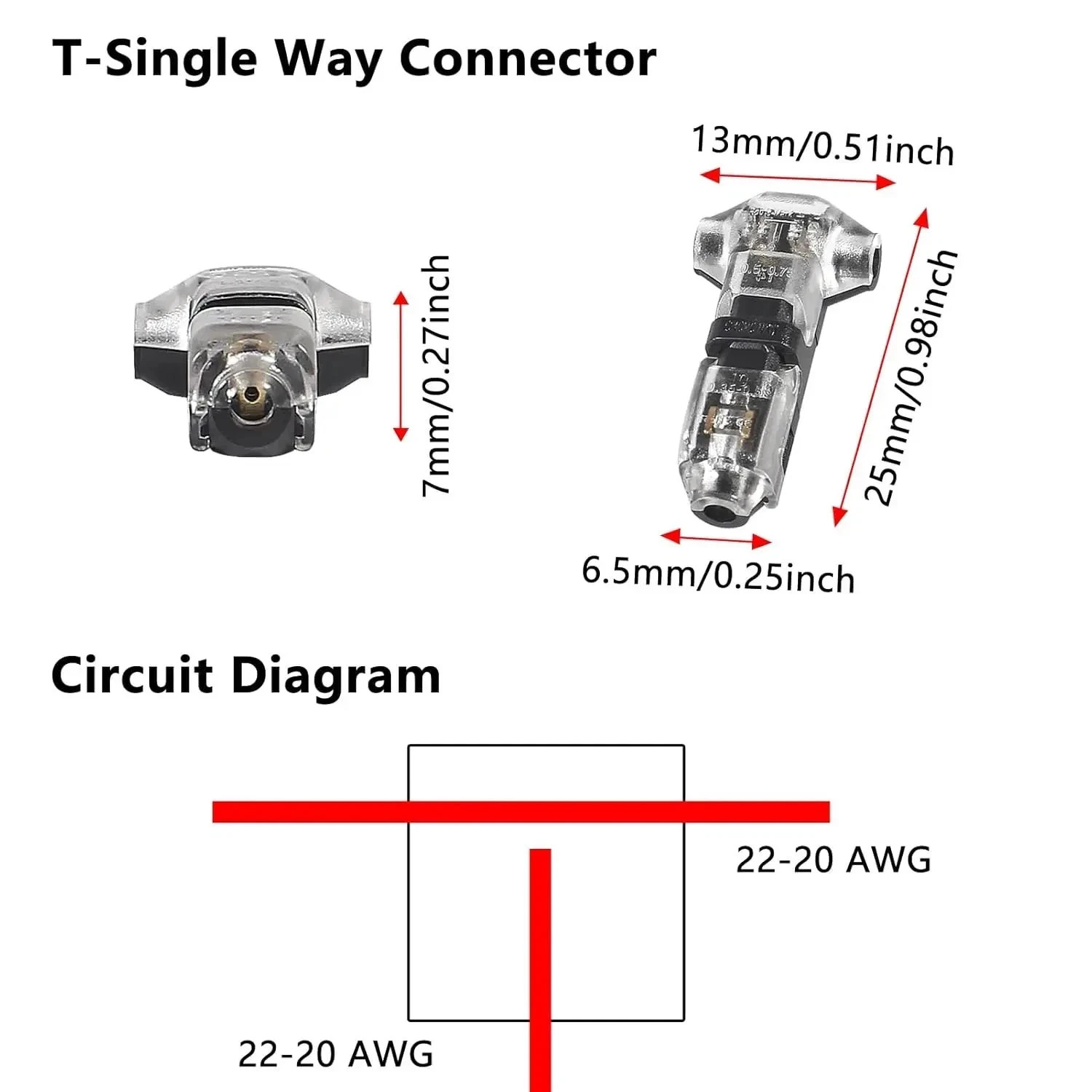 20pcs T Type 1 Pin Solderless Quick Wire Splice Connector No Strip Low Voltage**