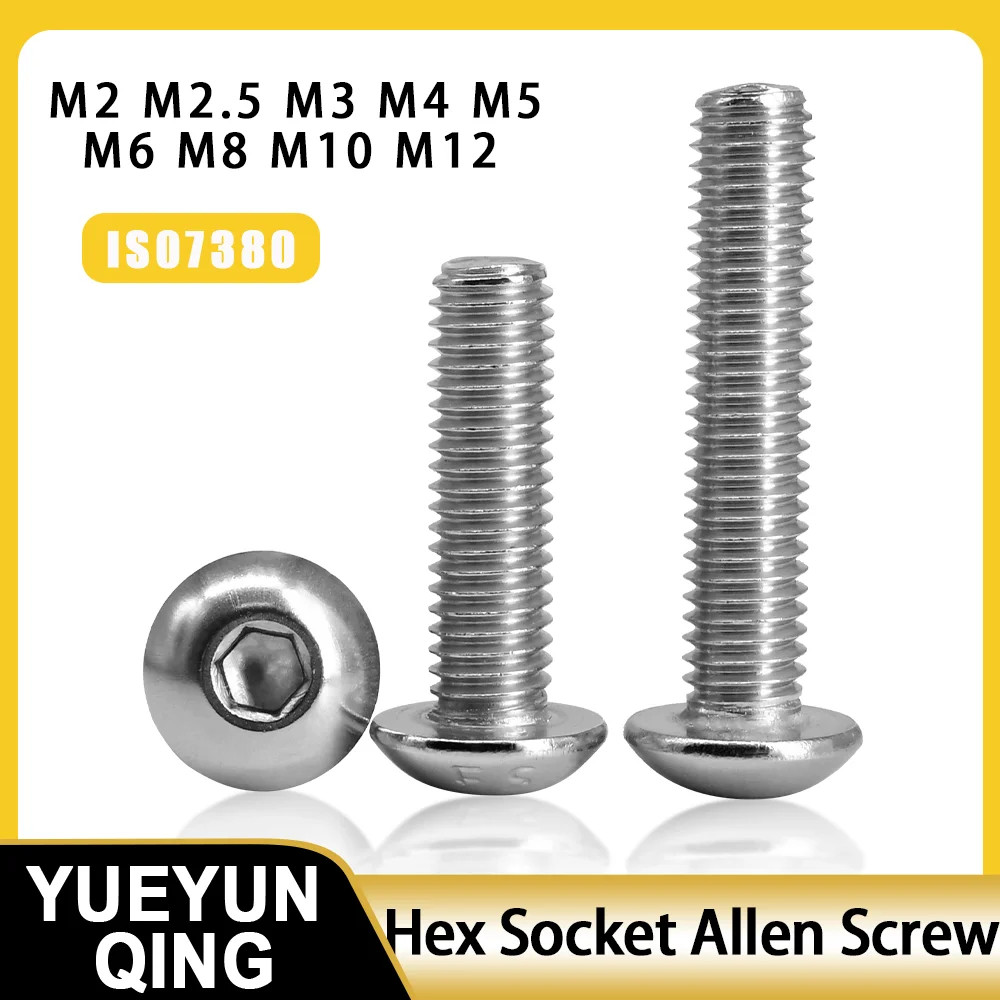 ISO7380 304 Stainless Steel Allen Screws M2-M12 Hex Socket Button Head Bolts