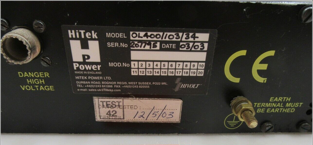 OL40010334 / HI VOLT SERIES 400 CONTROLLER / HITEK POWER