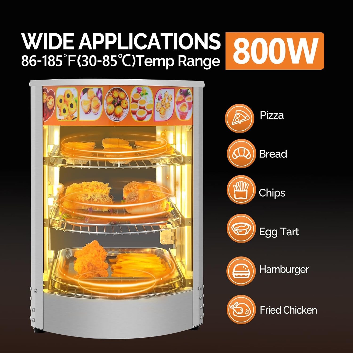 3 Tiers Commercial Food Warmer Display Electric Countertop Pretzel Pizza Warmer