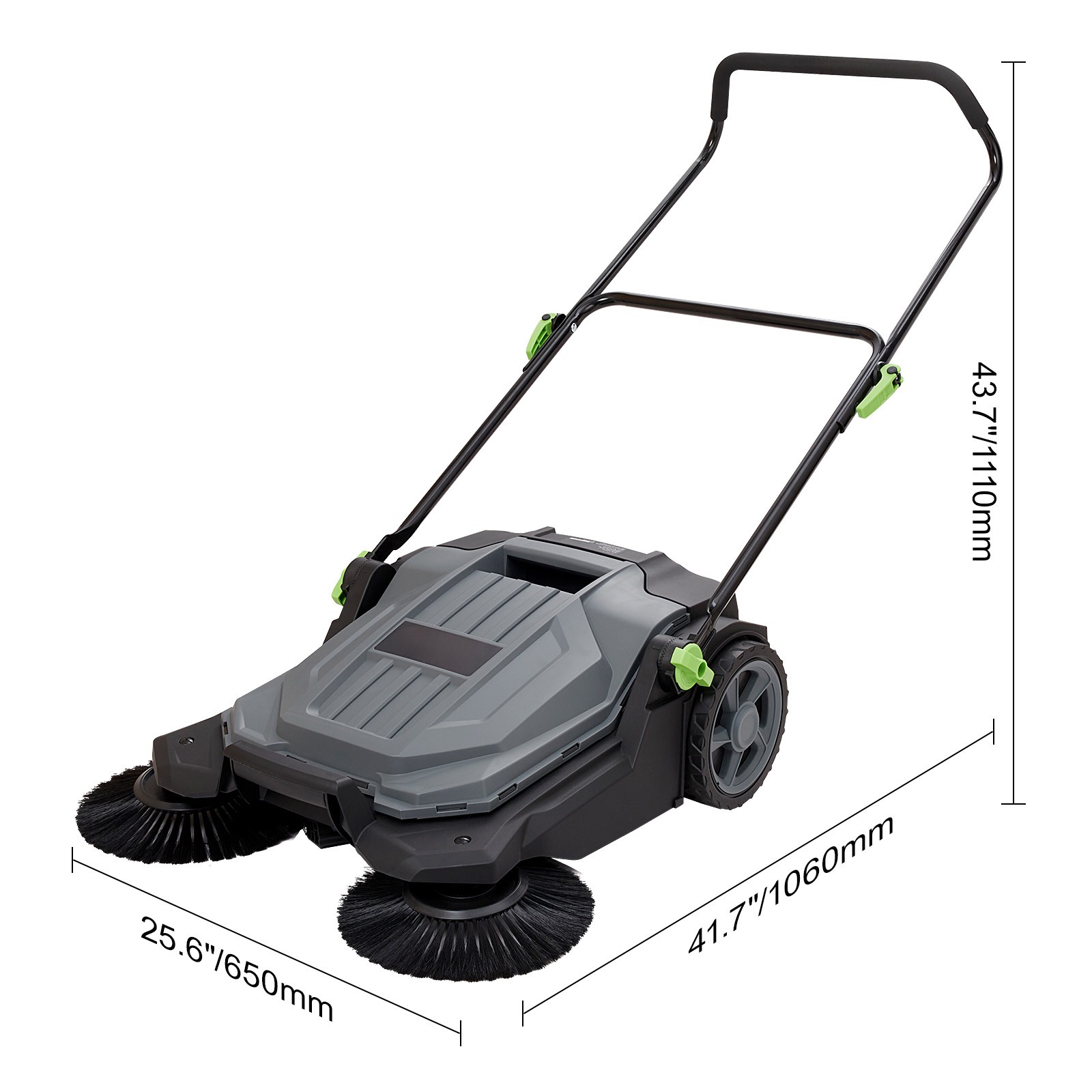 VEVOR Walk-behind Hand Push Floor Sweeper 25.6″ Width 5 Gallon Waste Container