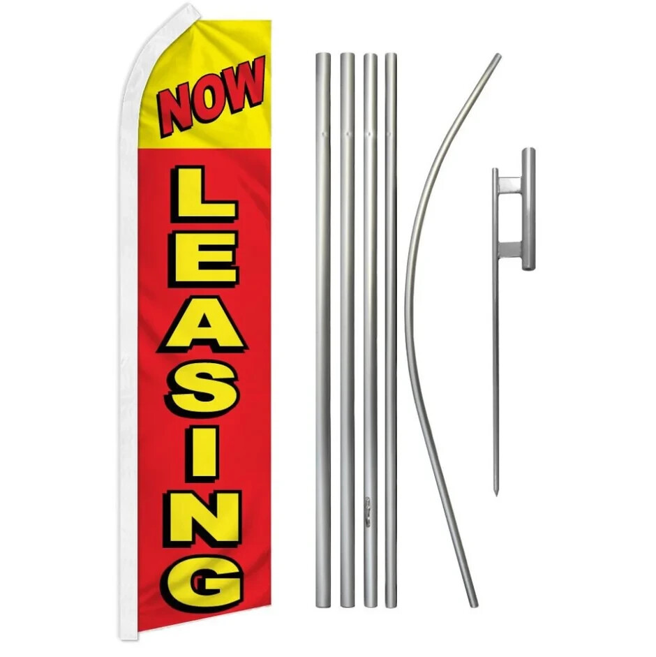 Now Leasing Swooper Advertising Flag & Pole Kit (Red/Yellow)