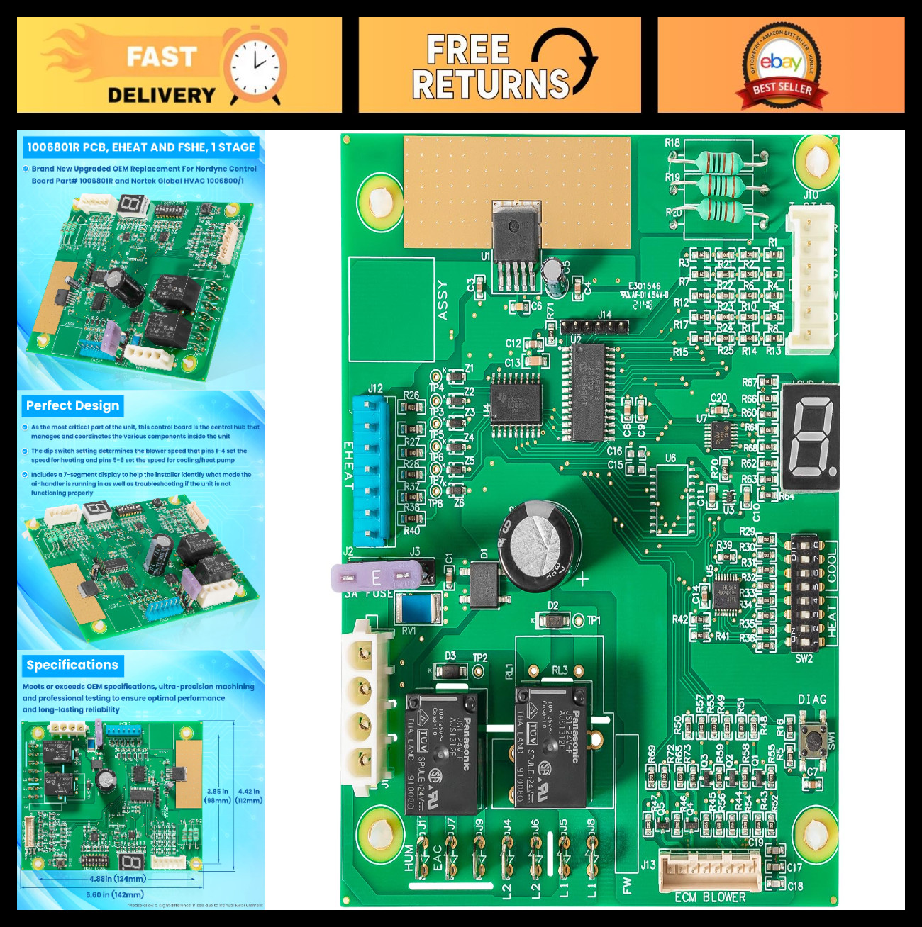 Control Board for Nordyne Intertherm Revolv Miller E7 B6 Electric Furnace – High
