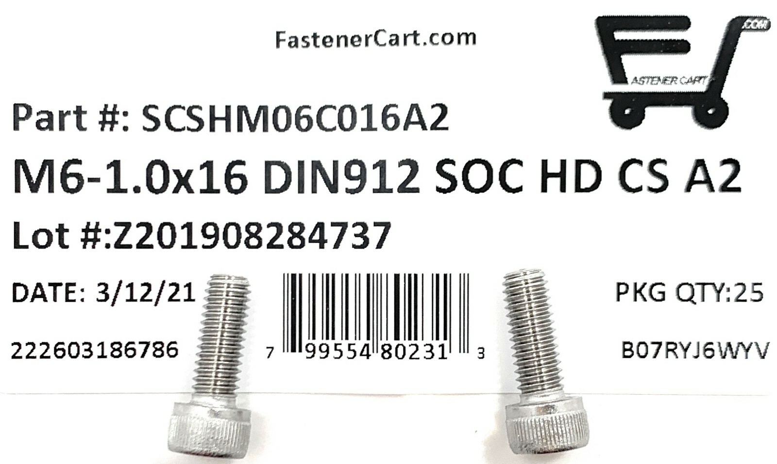 (25) M6-1.0 x 16 Stainless Steel Socket Head Socket Cap Screws DIN912 M6x1.0x16