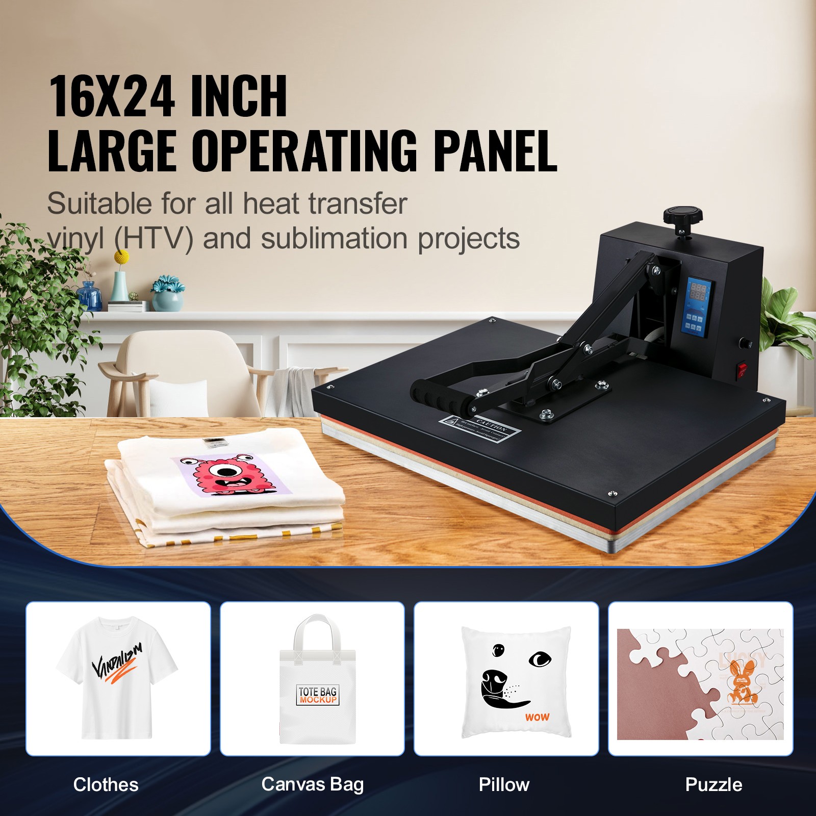 VEVOR Heat Press Machine 16″ x 24″ Clamshell Sublimation Printer for T-shirt