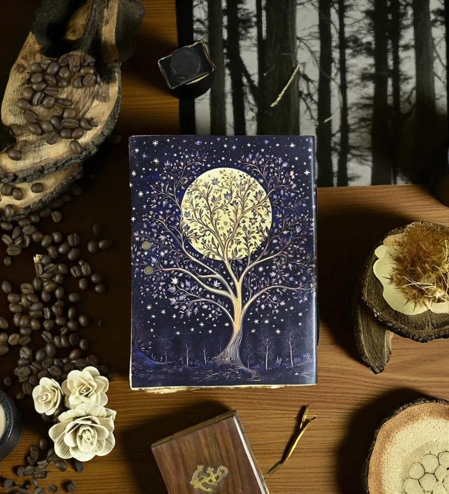 400 Page Large Grimoire leather journal, Print Tree of Life Journal, Blank spell