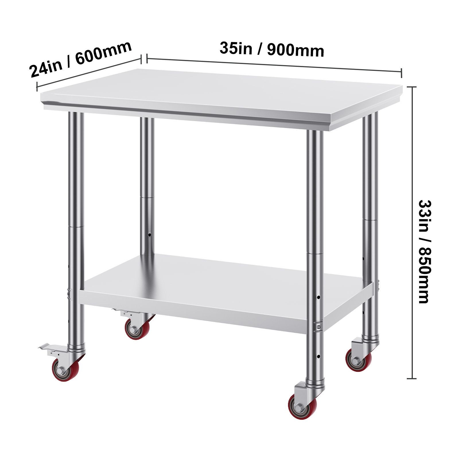 SUS201 Stainless Work Table 35x24in, 3-Level Adjustable Shelves
