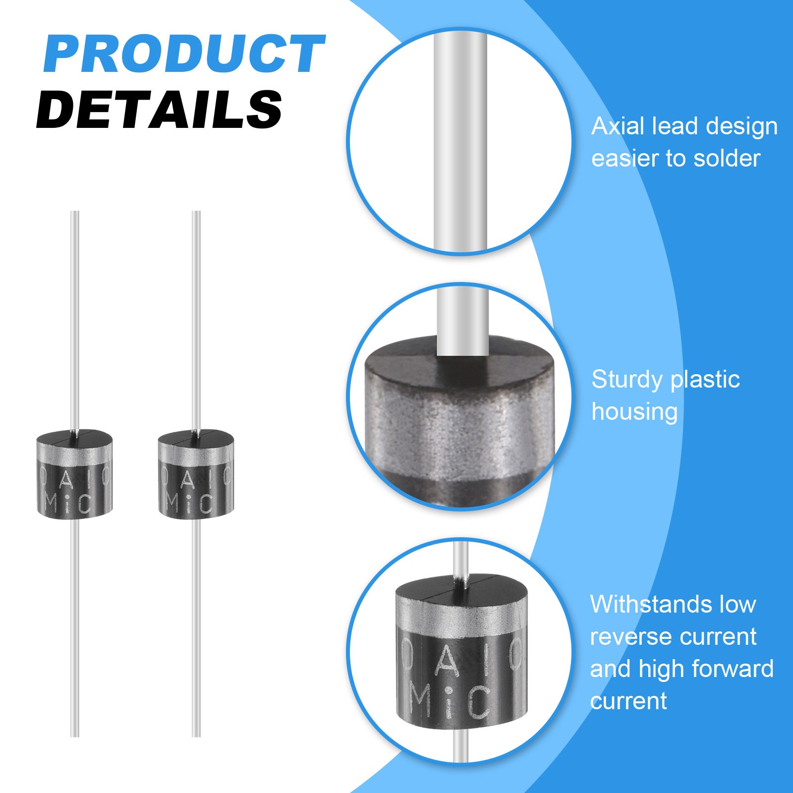 100 Pcs 10A10 Rectifier Diode 10A 1000V R-6 Electronic Silicon Diodes