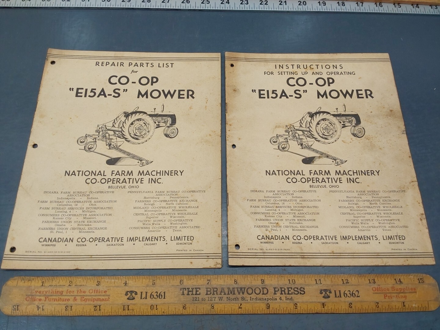 Original 1951 Co-op E15A-S Sickle Bar Mower Repair Parts List & Setup Operating