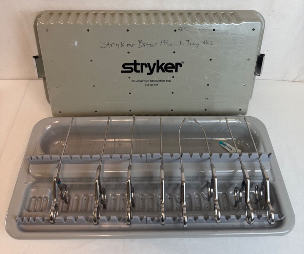 Set of 8 Stryker Conquest Arthroscopic Punch & Grasper Set w/ Sterilization Tray