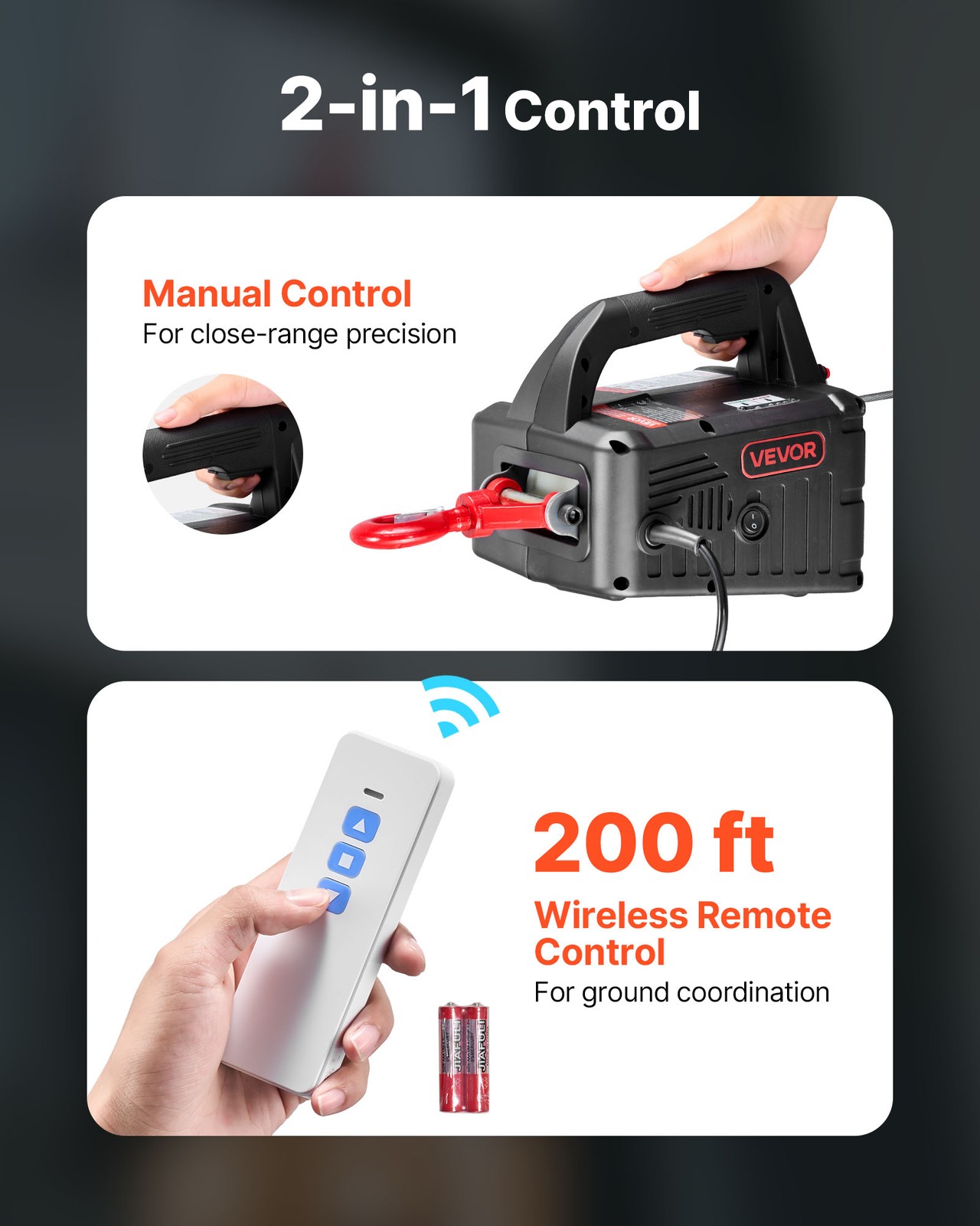 VEVOR 2-in-1 Electric Hoist Winch 1100 lbs Manual Wireless Remote Control