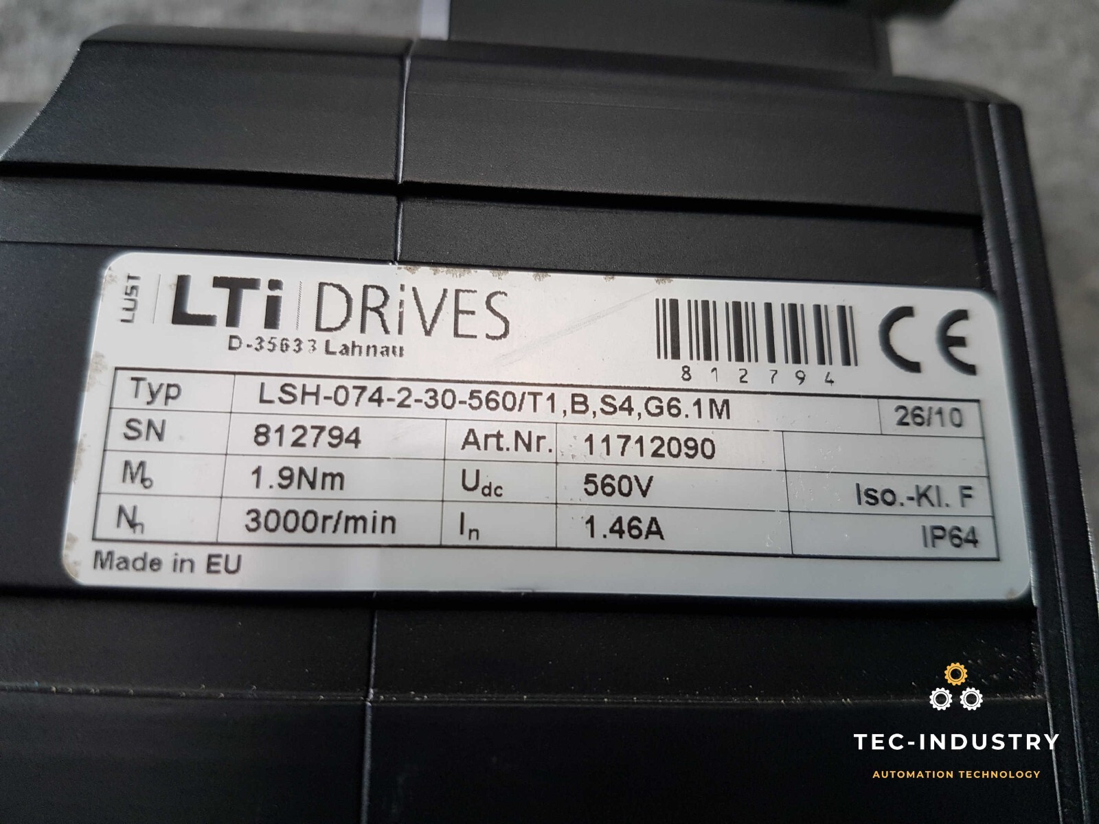 LUST LTI DRIVES | Type LSH-074-2-30-560/T1,B,S4,G6.1M | Art. No. 11712090 | SERVO