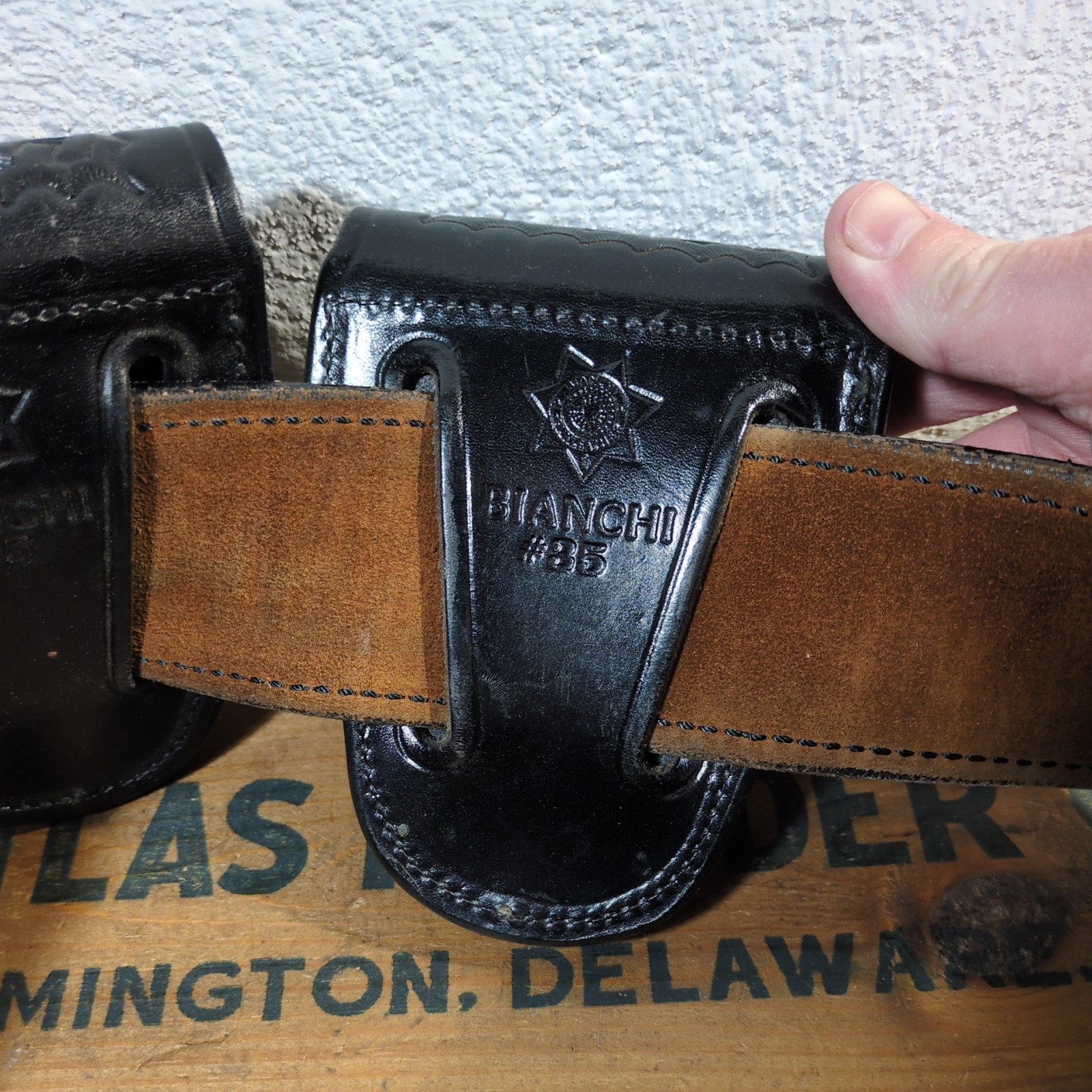 Vintage Bianchi USA Black Leather Gun Belt Duty #B2 Size 32”, With Accessories