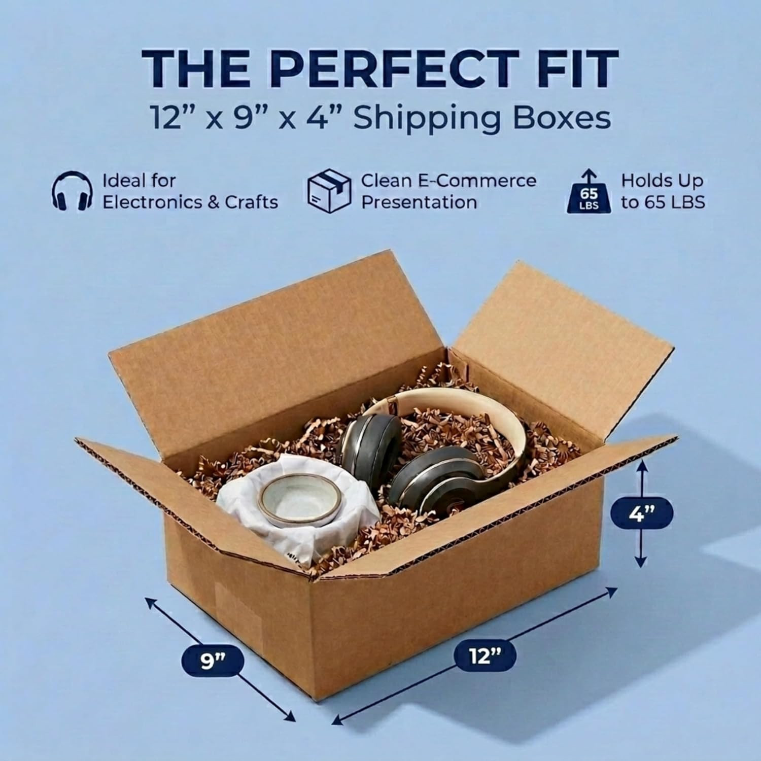Medium Shipping Boxes 12″L x 9″W x 4″H, 25-Pack, Corrugated Cardboard