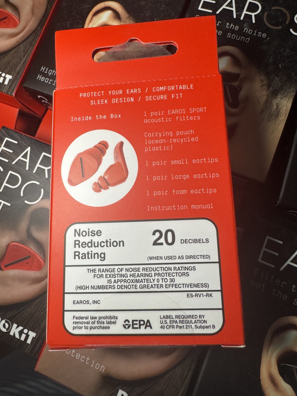 EARO Sport Earplugs, Red or Black, 20 dB Noise Reduction, Sleek & Secure Fit