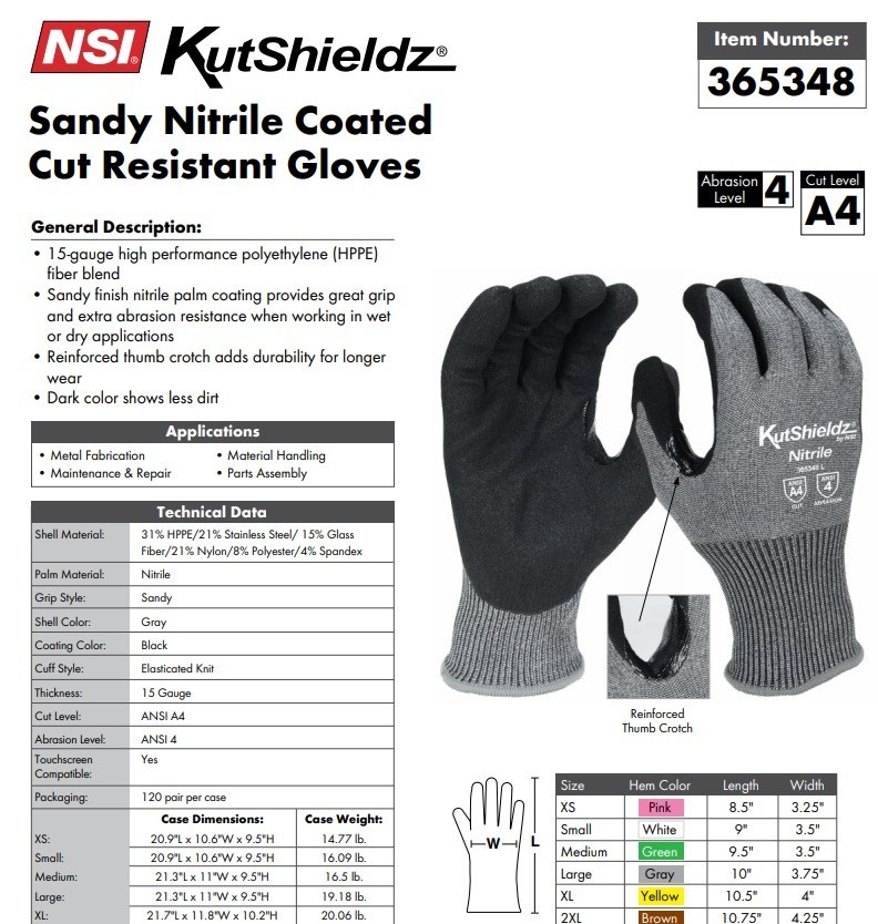 NSI Kutshieldz Large A4 Cut Resistant Work Gloves Lot Of 12 pairs
