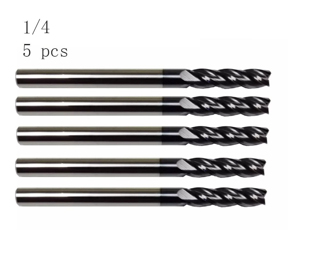 5PCS 1/4″ 4 FLUTE LONG CARBIDE END MILL – TiALN COATED