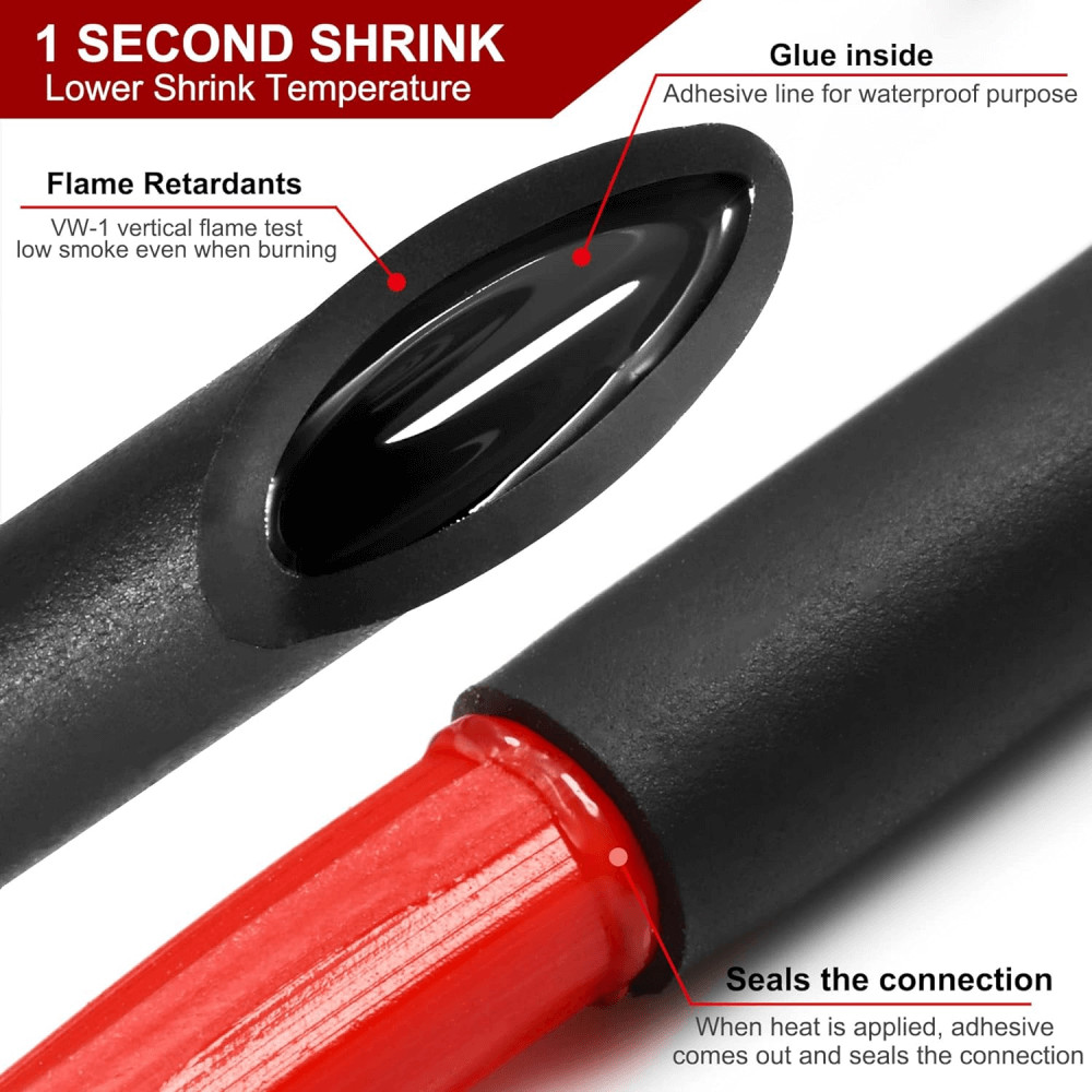 Black or Red 3:1 Ratio Heat Shrink Tubing Glue Adhesive Lined Diameter 3/4″ Kit
