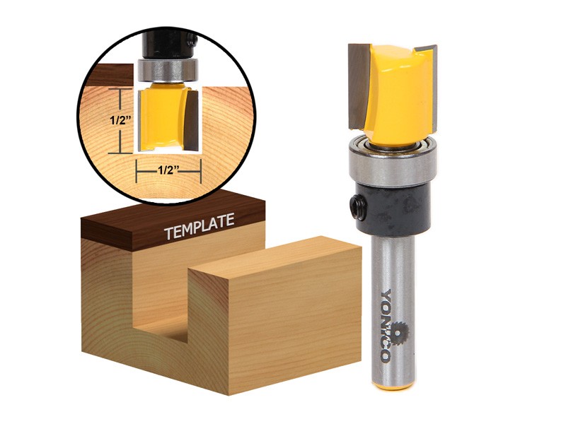 4 Bit 1/2″ Diameter Flush Trim Template Router Bit Set 1/4″ Shank Yonico 14422q