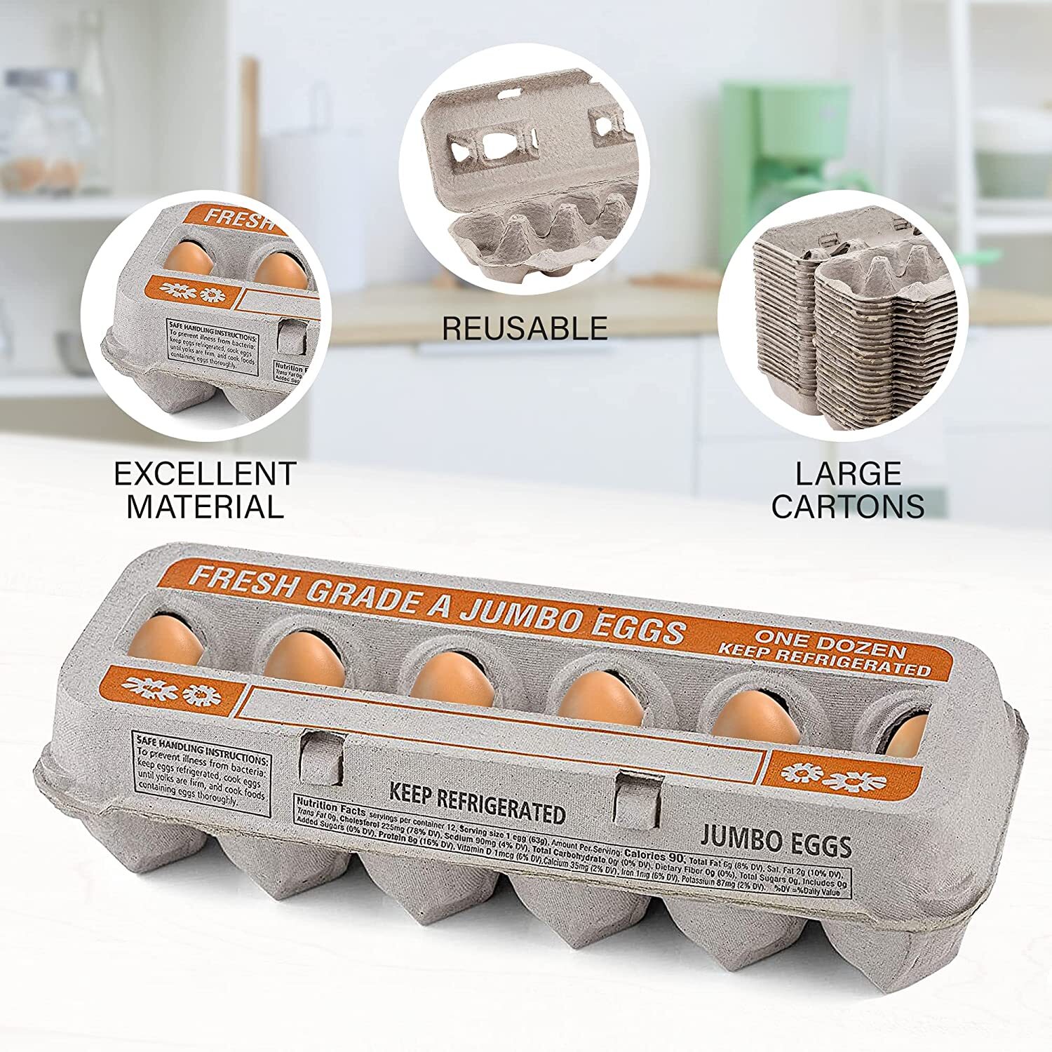 MT Products Printed Pulp Paper Jumbo Egg Cartons Hold Eggs 12 Count – Pack of 15