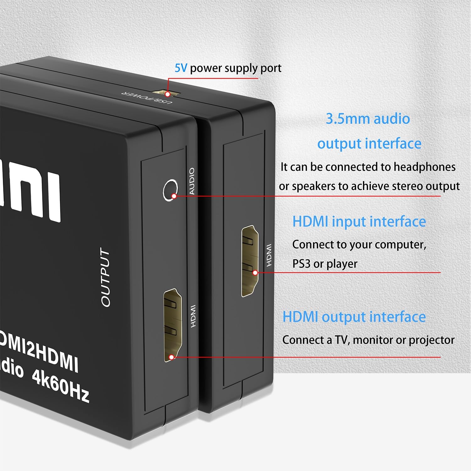 4K 60Hz HDMI Audio Extractor Converter, HDMI to 3.5mm AUX Audio Adapter