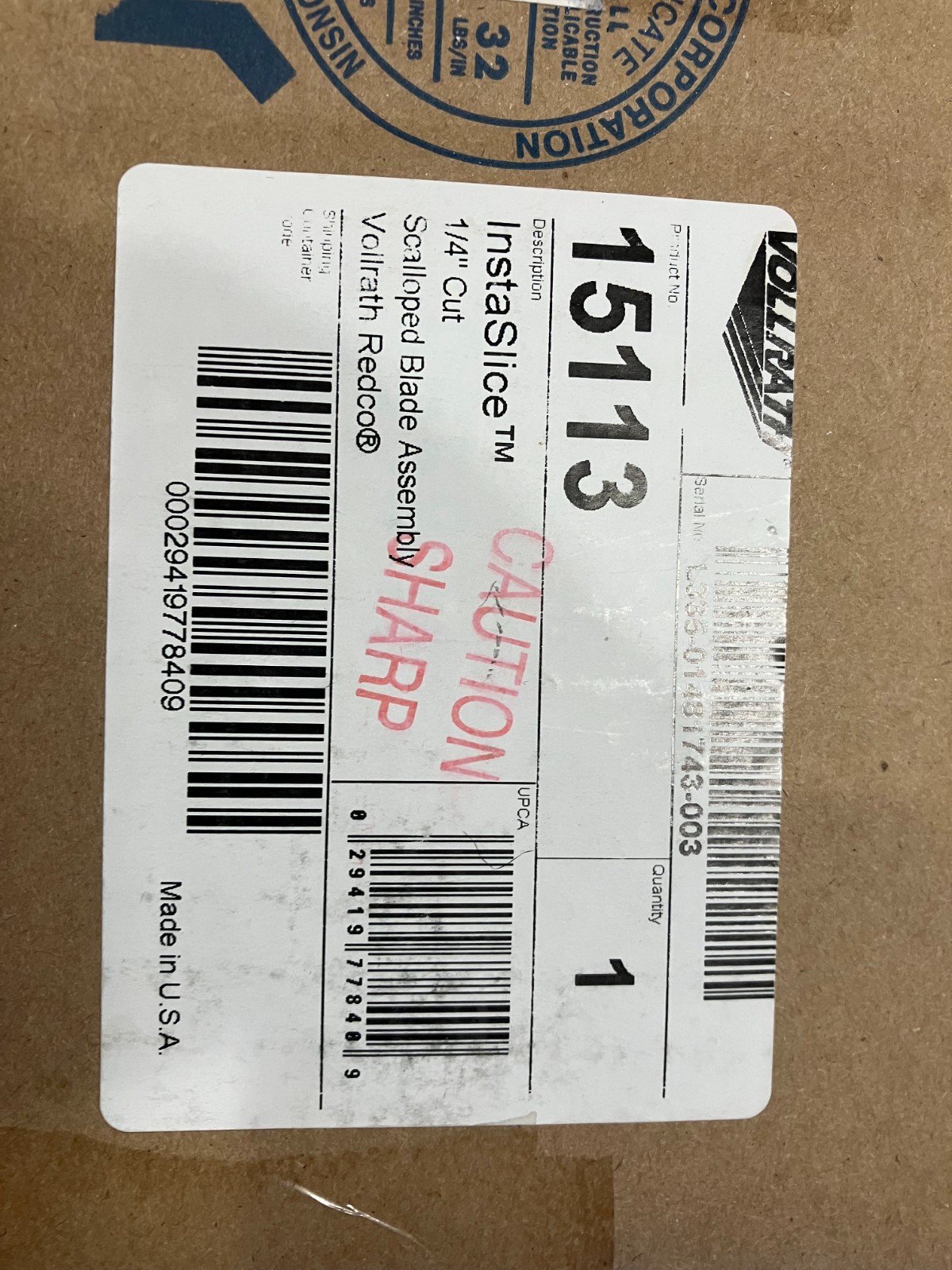 15113 Vollrath Blade Assembly 1/4Scalpd I.S Genuine OEM VOL15113 NEW!