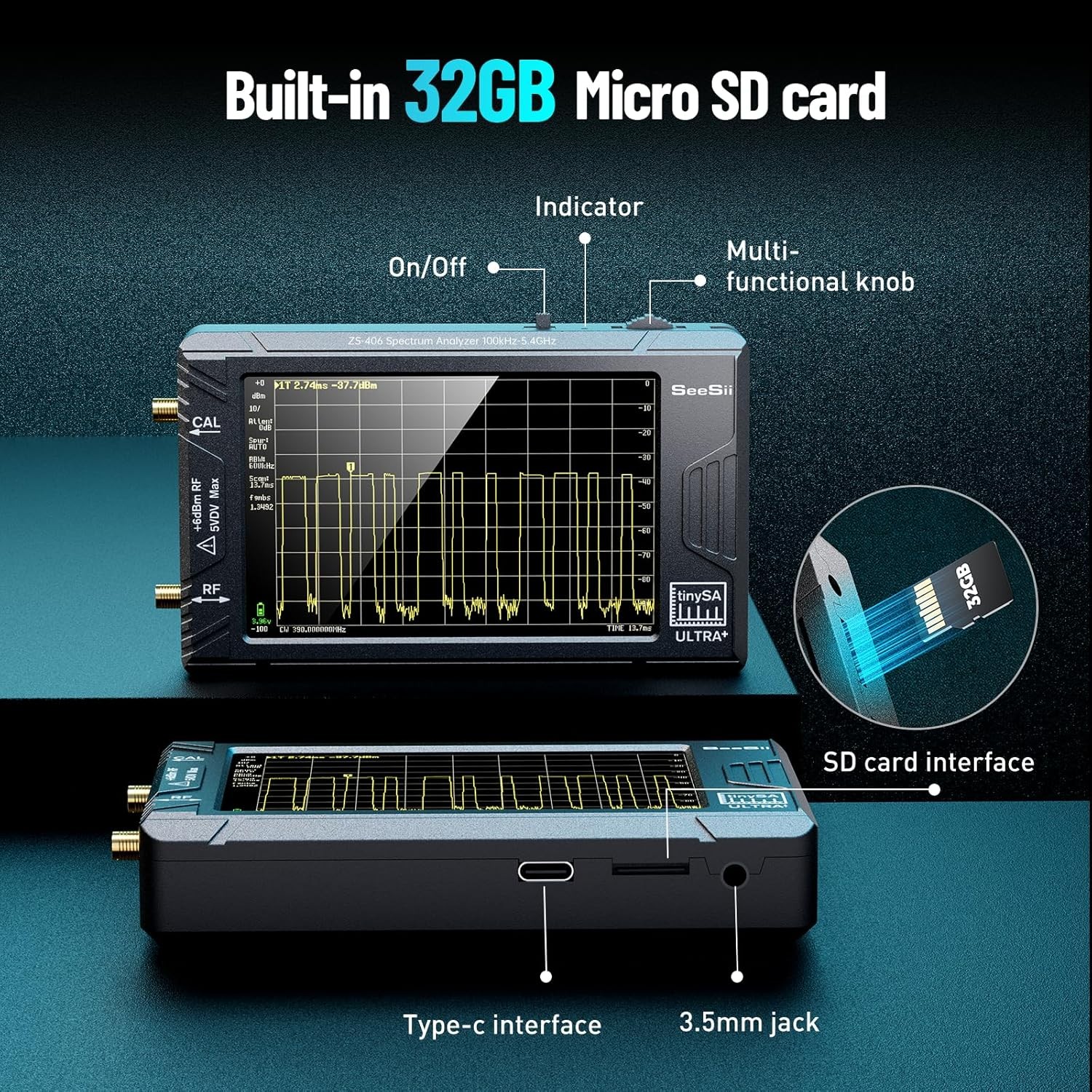 100kHz-5.4GHz TinySA Frequency Spectrum 2 in 1 Signal Generator & 50W Attenuator