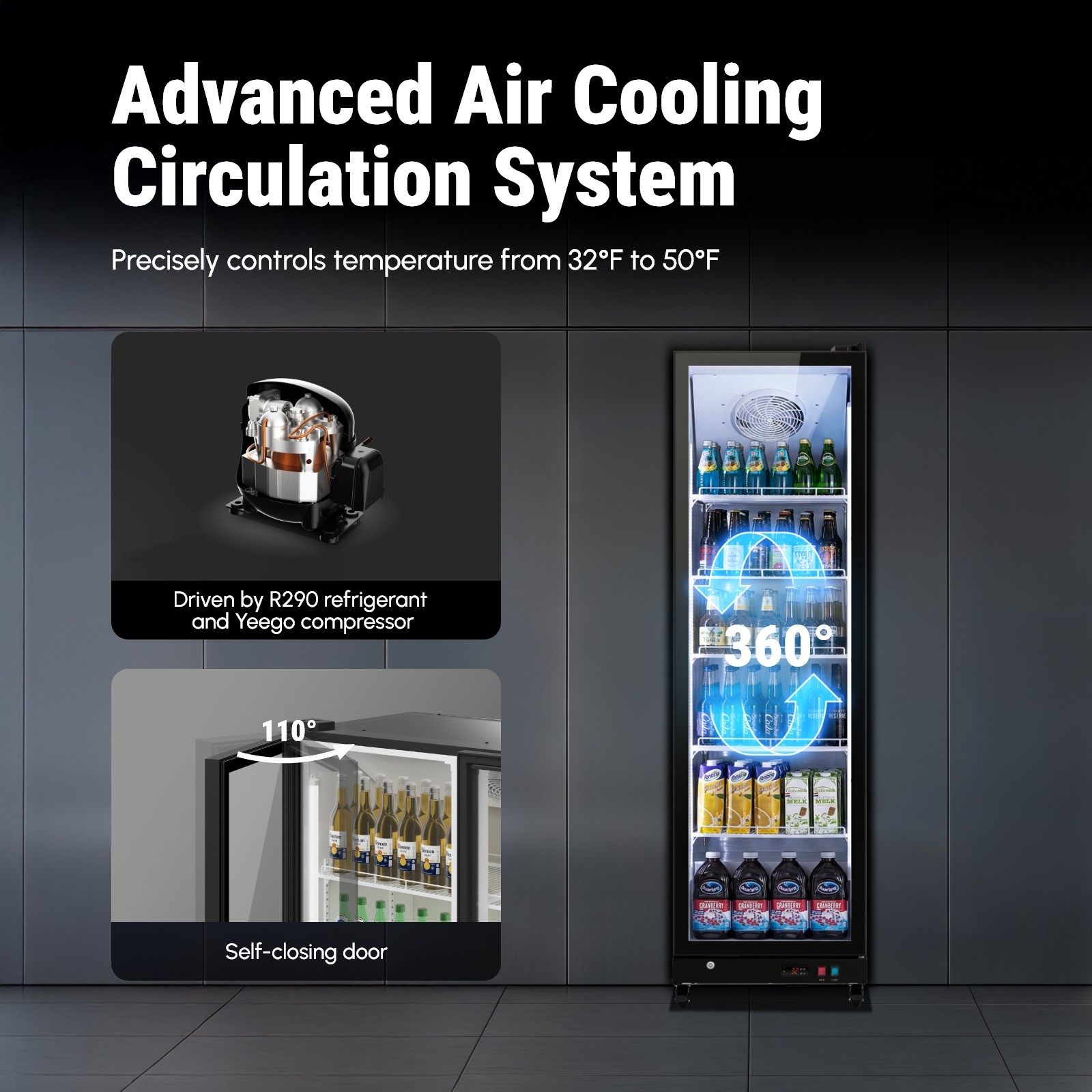 Yeego Commercial Drink Fridge Merchandiser Display Cooler 12.36 Cu.ft Glass Door