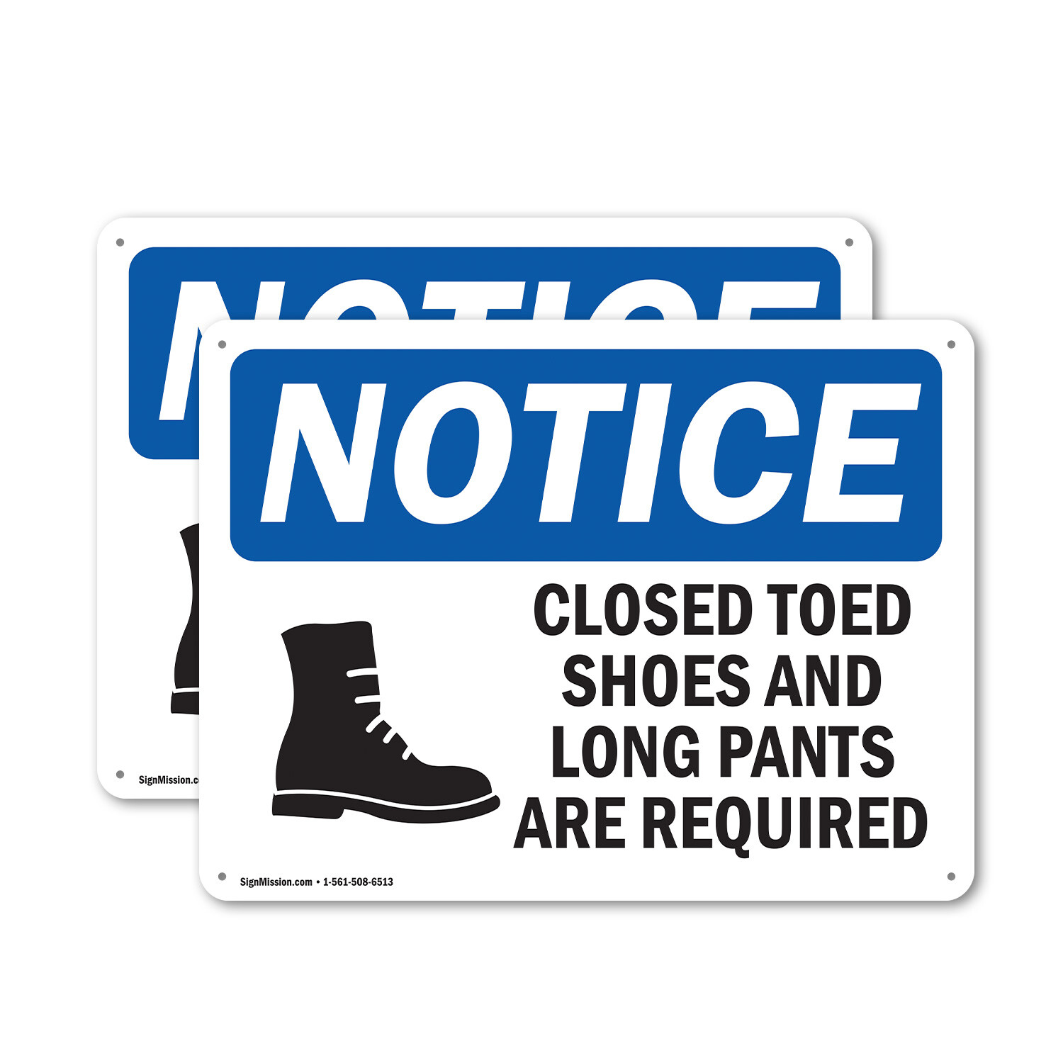 (2 Pack) Closed Toed Shoes And Long Pants OSHA Notice Sign Decal Metal Plastic