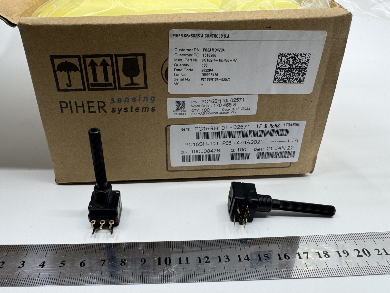 3 Pcs PC16SH-10IP06-474A2022 PIHER Potentiometer 470K 1 Gang 16mm 20% Linear