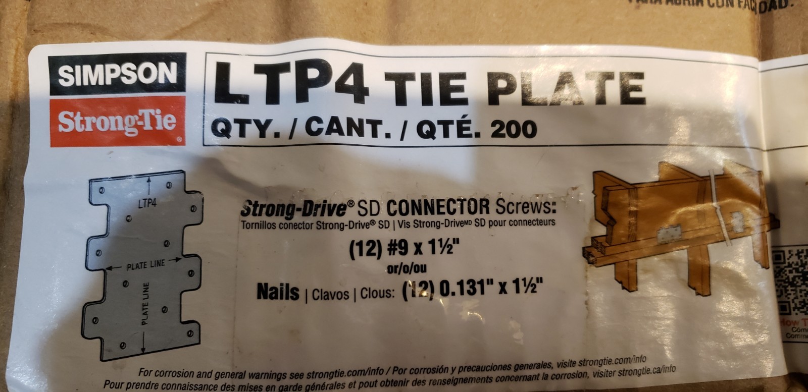 Simpson LTP4 3 X 4-1/4IN LATERAL TIE PLATE (200 per Box)