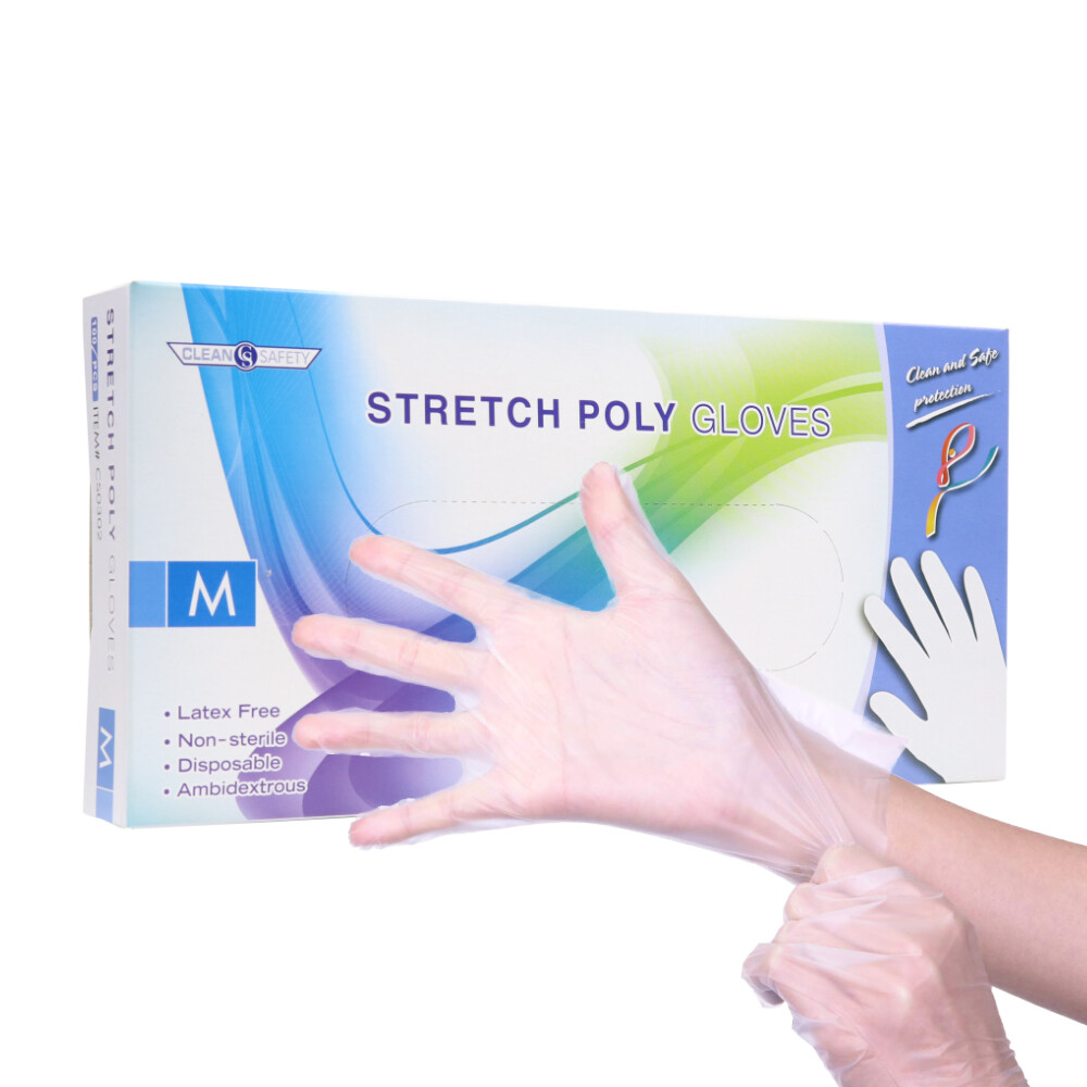 Stretch Poly Exam, Medium, 100 200 300 400 500 Medical Gloves – Free Shipping