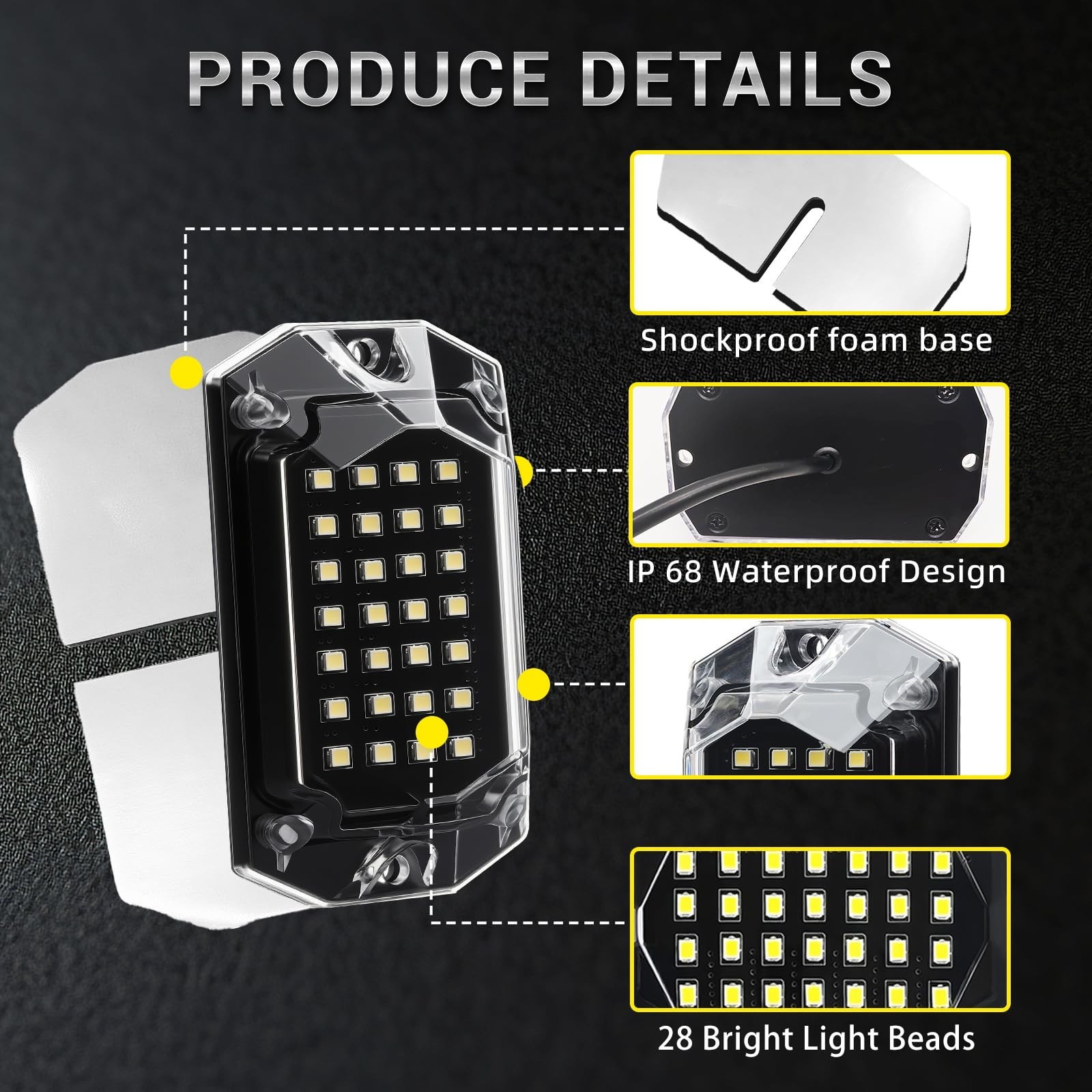 16 Pods Full Angle Pure White LED Rock Lights with Extension Wires, IP68 Wate…