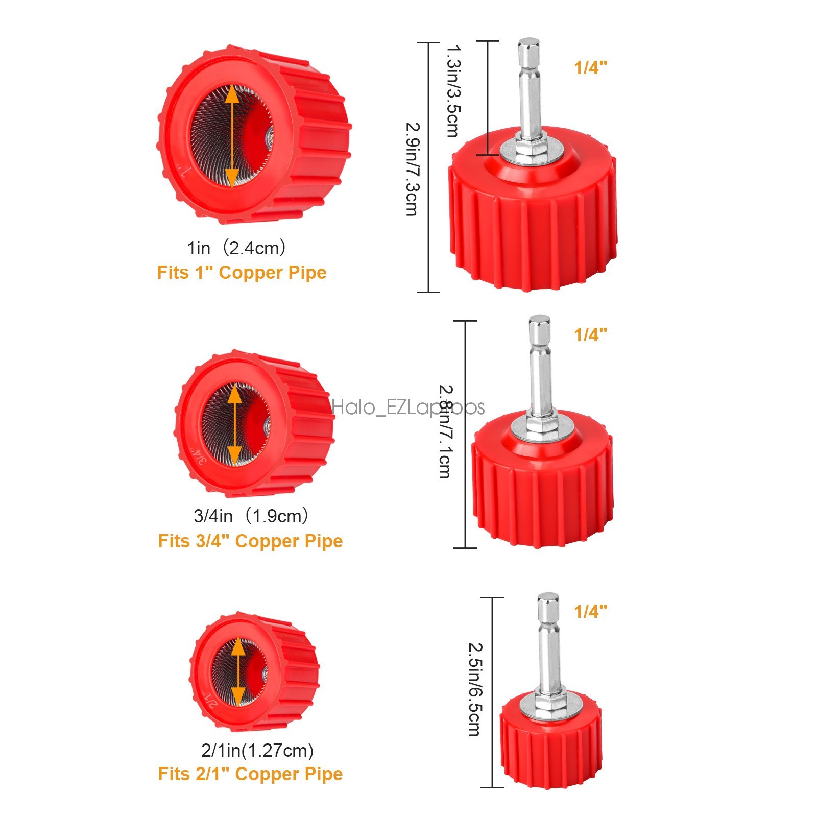 Copper Pipe Cleaner Set for Drill 1/2″ 3/4″ 1″ Bore Brush Kit Plumbing HVAC Tool