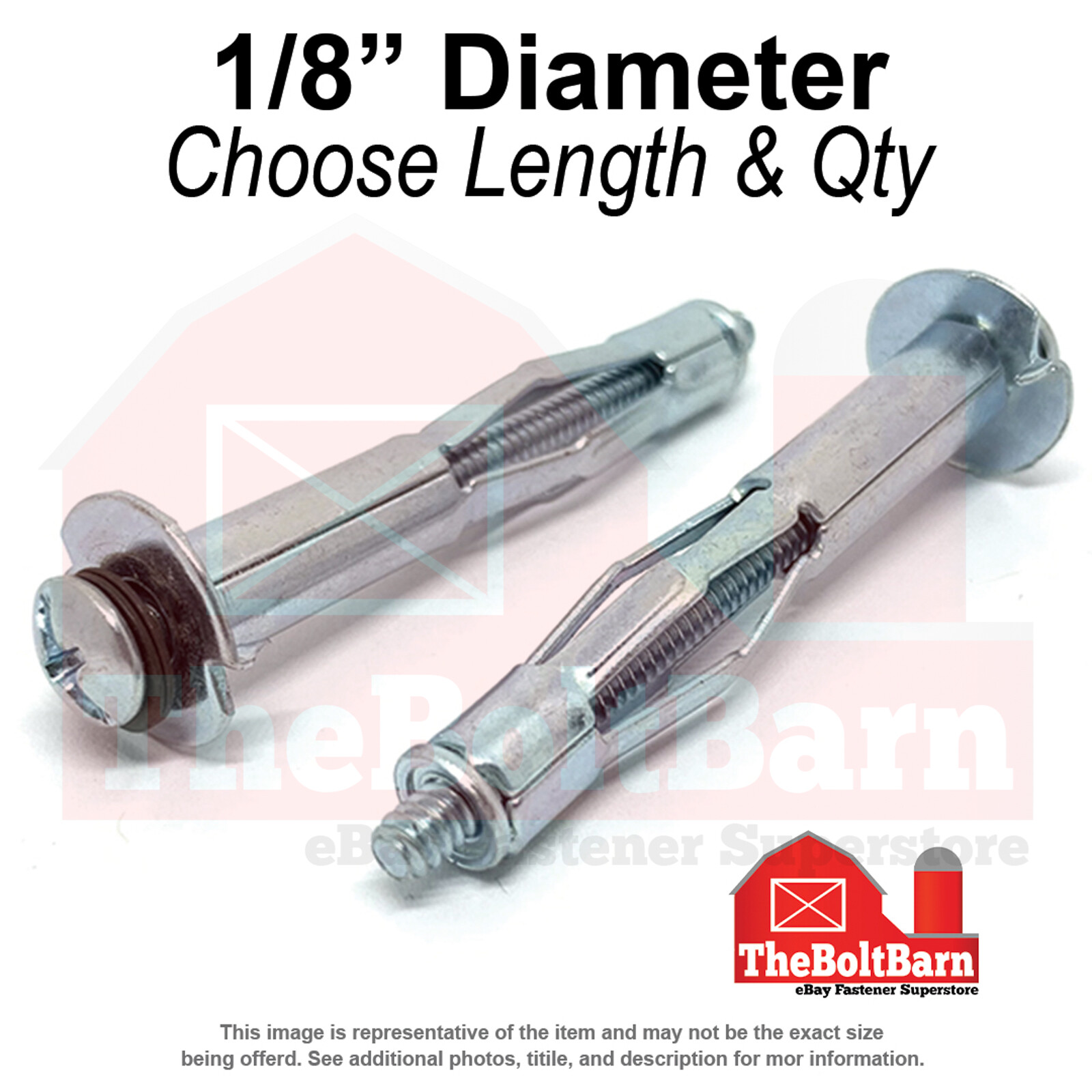 1/8″ Hollow Wall Drywall Anchor Standard Point Zinc Clear (Choose Length & Qty)