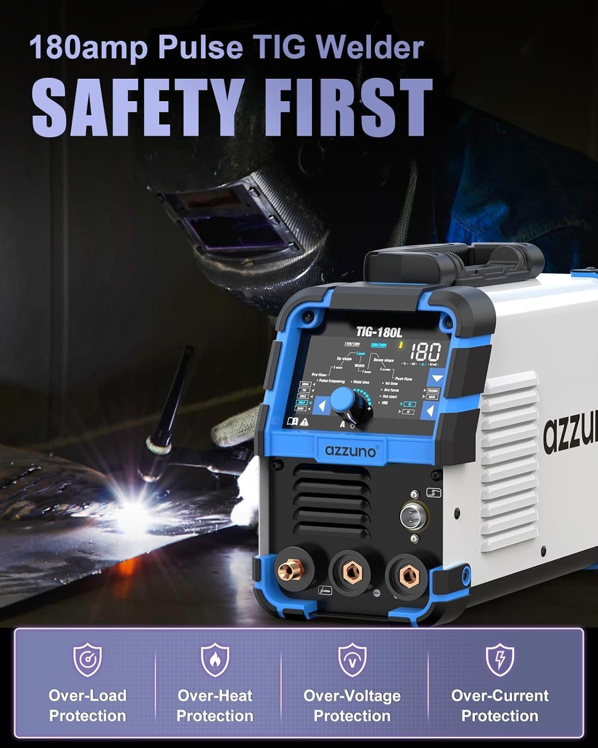 AZZUNO 5 In 1 Cold TIG Welding Machine 180A Cold Spot Stick/TIG Welder 110V/220V