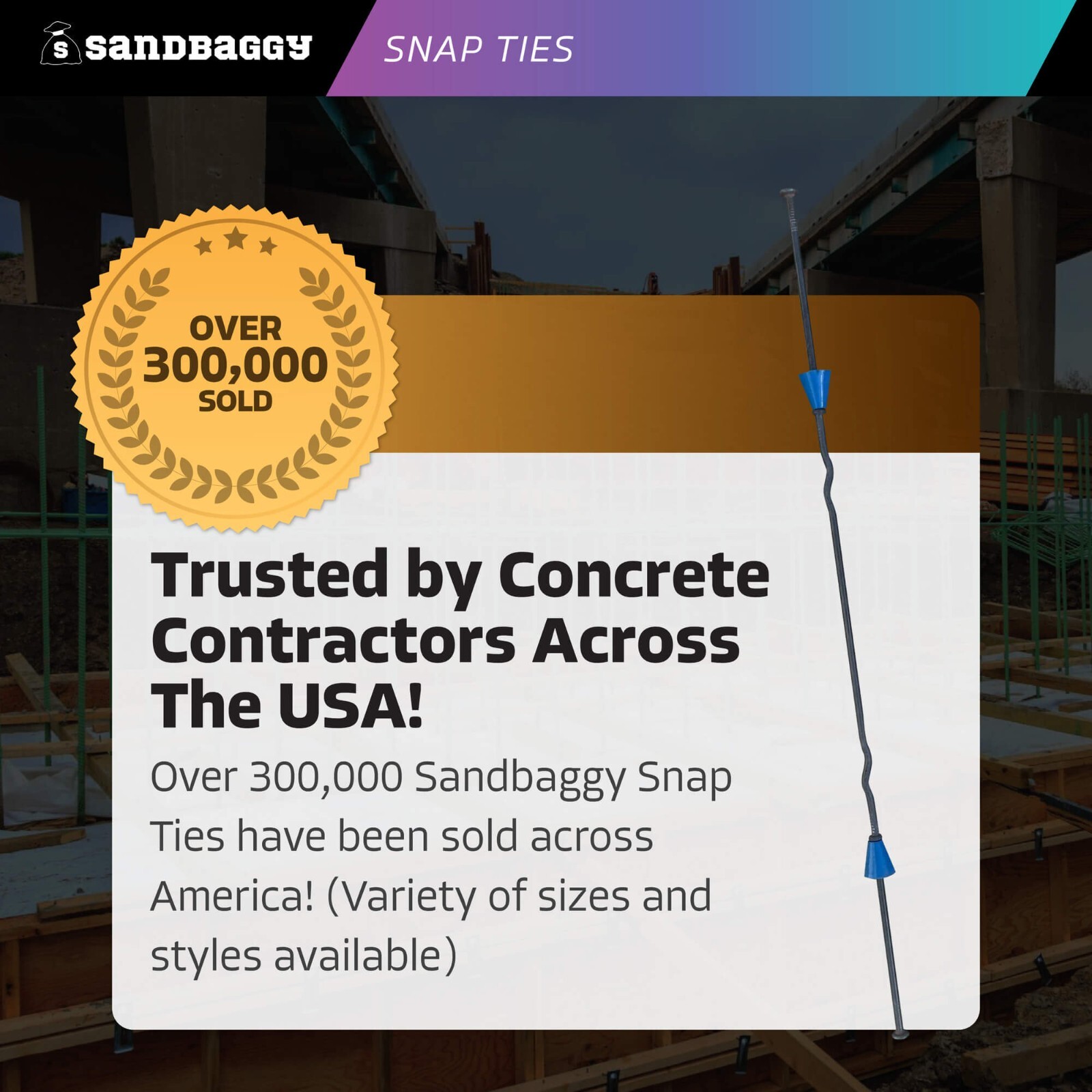 Sandbaggy 14″ x 4 ¾» Standard Snap Ties For Concrete Forms (Short End)